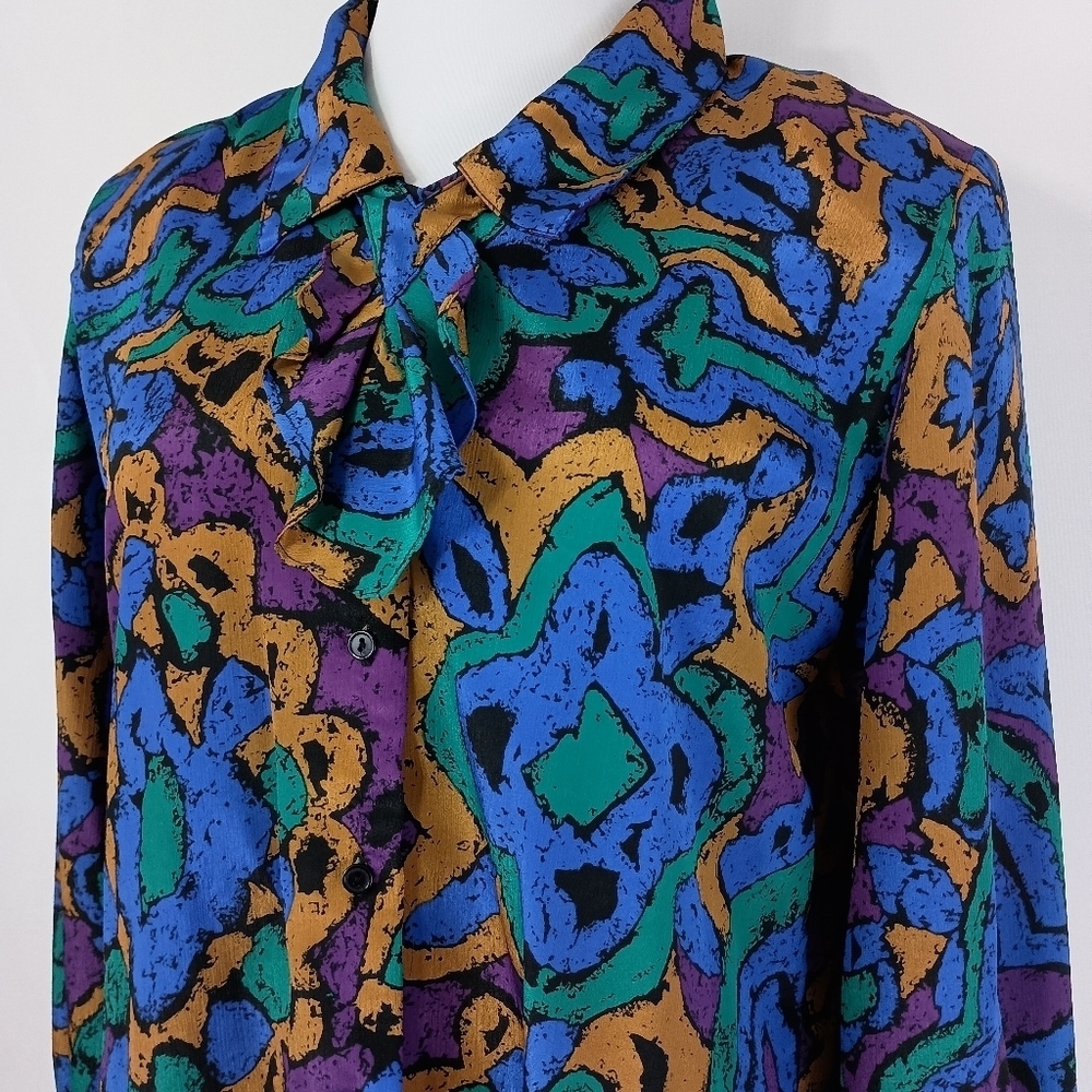 Vintage 80s 90s Alice Womens Multicolor Secretary Top sz 8 Secretary Chic Career - Picture 2 of 9